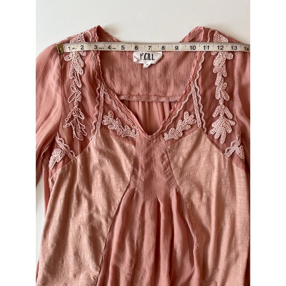 P.CILL Pink High Low Long Sleeves Embroidered Loose Fit Flare Tunic Size M - Picture 5 of 9
